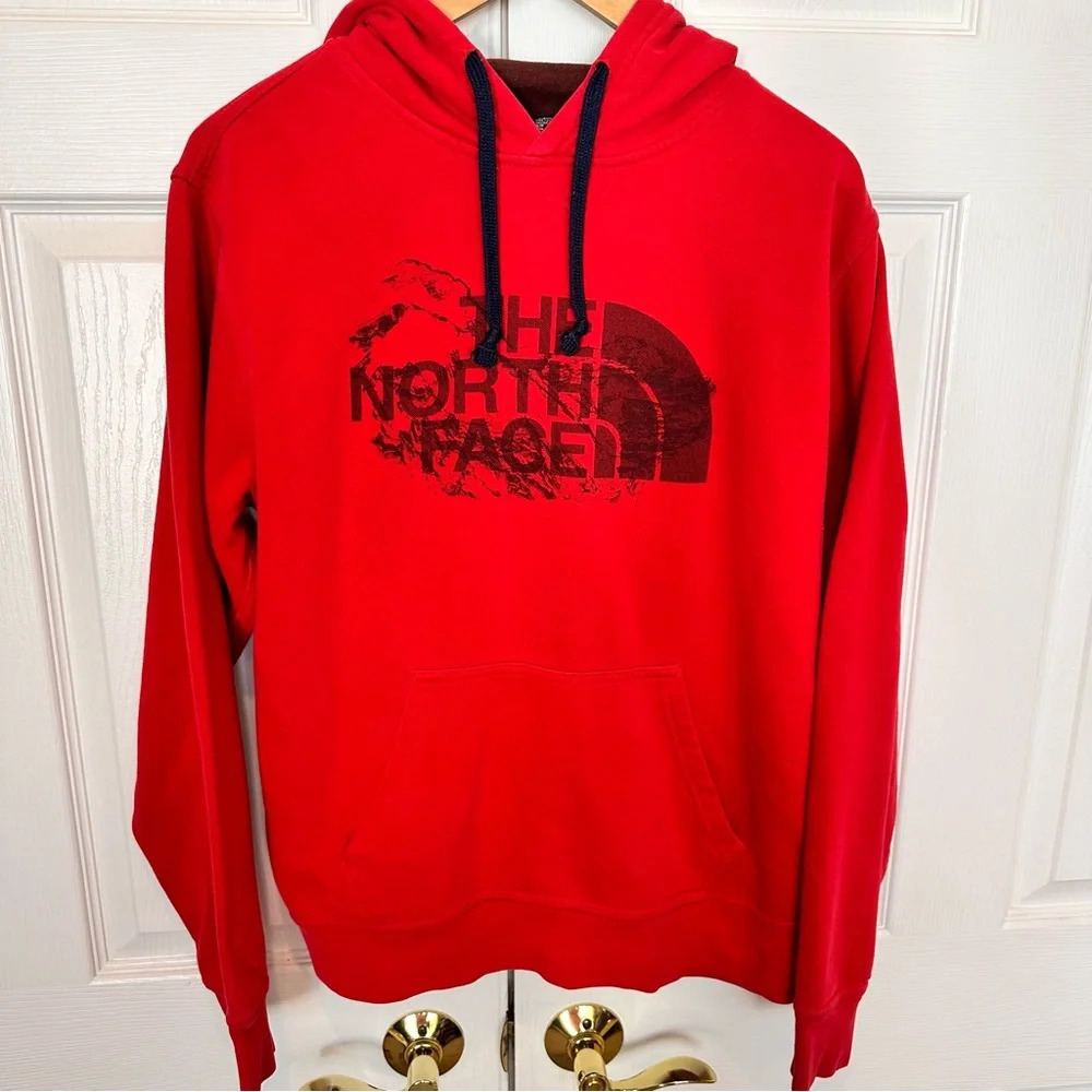 The North Face Red Logo‎ Cotton Blend Hoodie Size Small Brown Interior Hood